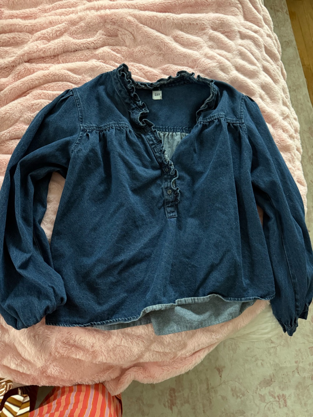 GAP Dark Blue Ruffled Denim Blouse